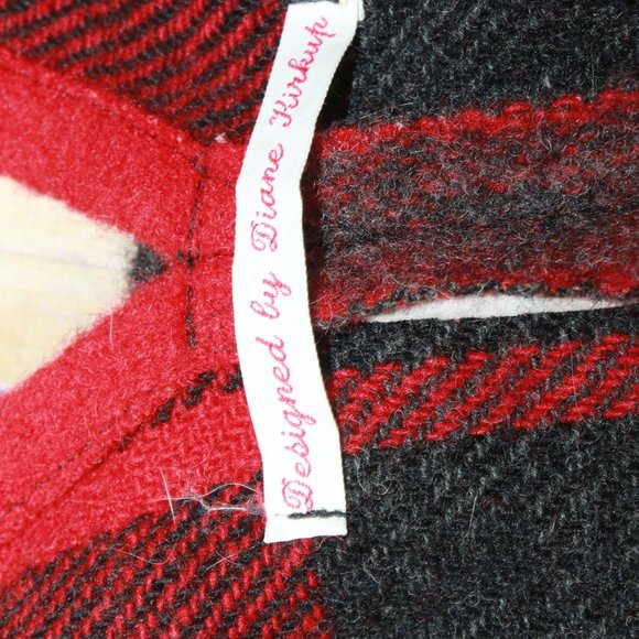 Diane Kirkup Red Flannel Poncho Fringe Hem Wrap Sweater Size OS - Picture 7 of 8